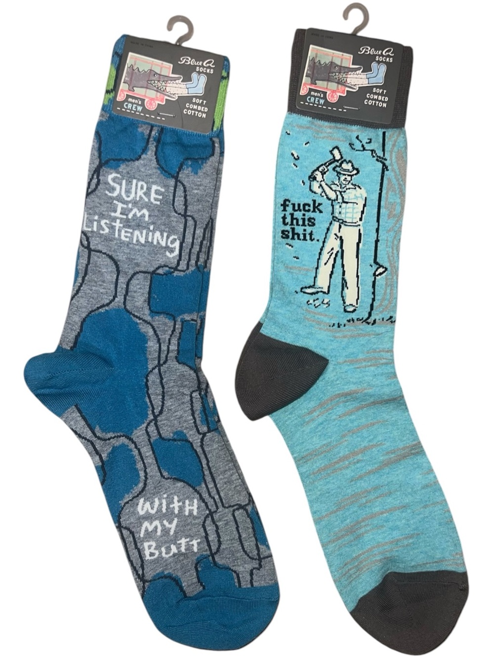 Blue Q Men’s Crew Socks Cotton Set of 2 Shoe Size 7-12 NWT